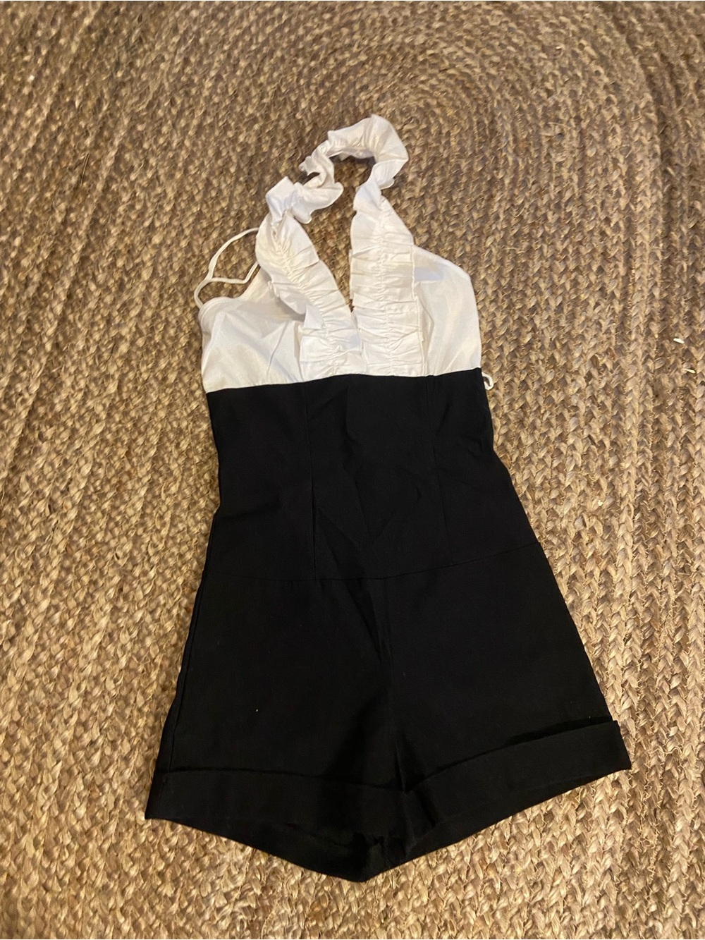 Girls Black and White Halter Romper - short Bottoms